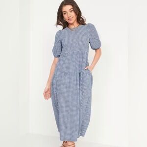 Old Navy Tiered Puff Sleeve All Day Midi Swing Dress